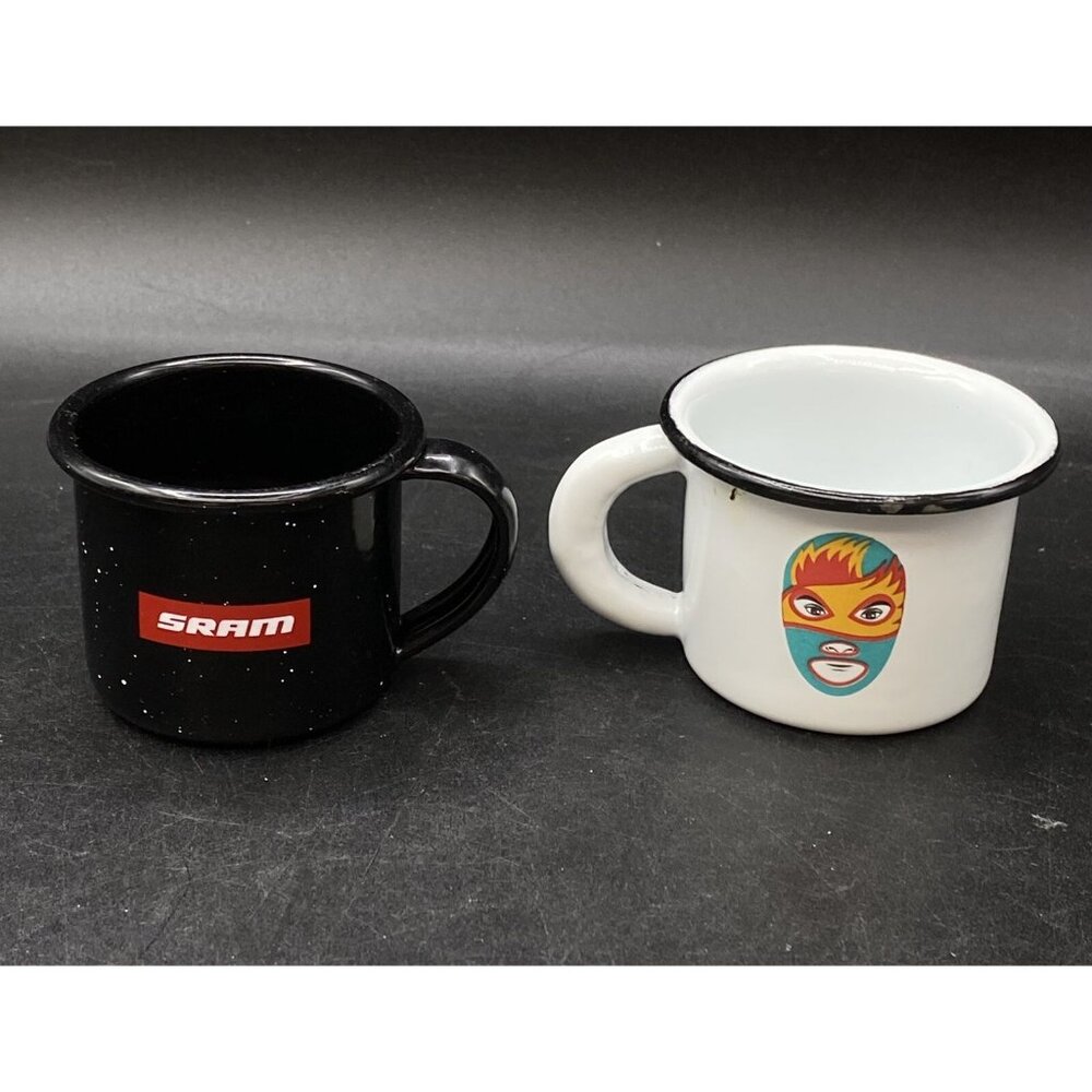 Enamelware Espresso 2 Coffee Cup SRAM Malinalco White Black Lucha Libre - Picture 6 of 8